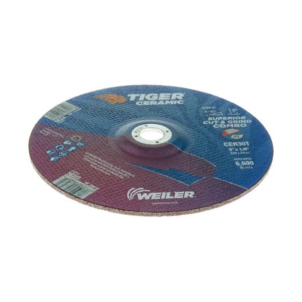 Weiler 9 in Dia, 1/8 in Thick, 7/8 in Arbor Hole Size, Ceramic - 58323