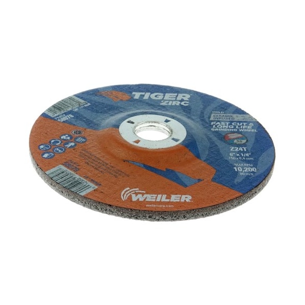 Weiler 6" x 1/4" TIGER ZIRC Type 27 Grinding Wheel, Z24T, 7/8" A.H. - 58079