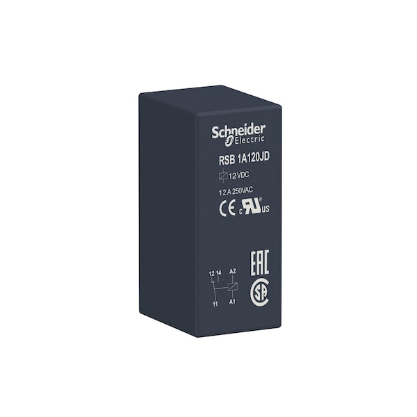 Relevador plug-in de interfaz de Schneider Electric, 12 A, 1 NA, 12, 12V CC, 1 NC - RSB1A120JD
