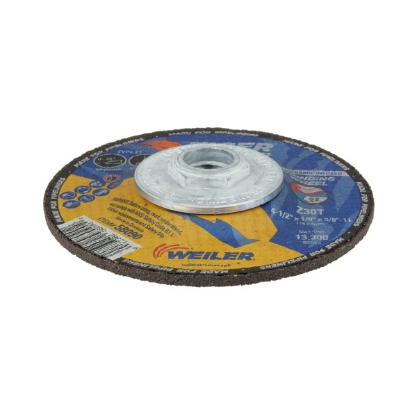 Weiler 4-1/2" x 1/8" TIGER Pipeline, Z30T, Type 27, 5/8"-11 Nut - 58090