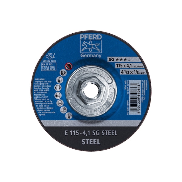 Pferd 4-1/2" x 1/8 Grinding Wheel, 5/8-11 Thd. - SG STEEL - Type 27 - 63405