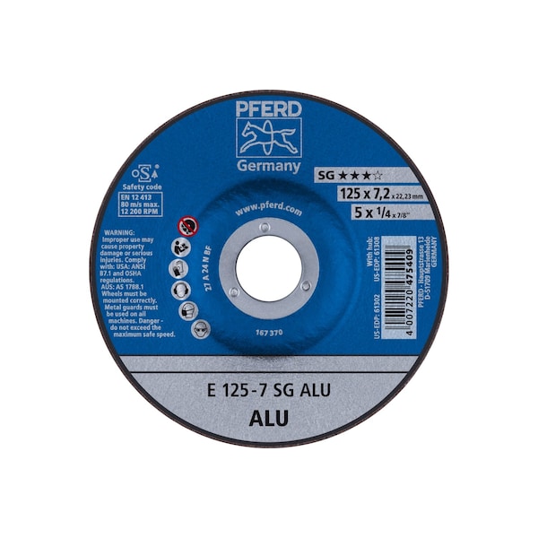 Pferd 5" x 1/4 Grinding Wheel, 7/8" A.H. - SG ALU - Type 27 - 61302