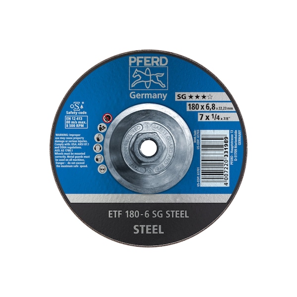 Pferd 7" x 1/4 Grinding Wheel, 5/8-11 Thd. - SG STEEL - Type 28 - 61703