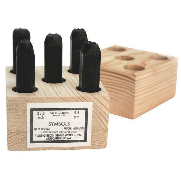 Young Bros Stamp Works Symbol Set, 3/8in H, Gothic, Steel - 08053