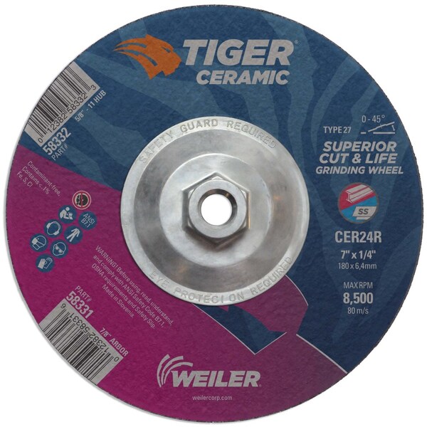 Weiler 7 in Dia, 1/4 in Thick, 5/8"-11 Arbor Hole Size, Ceramic - 58332