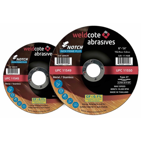 Inox-Prime Plus Right Angle Grinder Wheels, NOTCH, 5in x 1/8in x 5/8-11, 10PK - 11548
