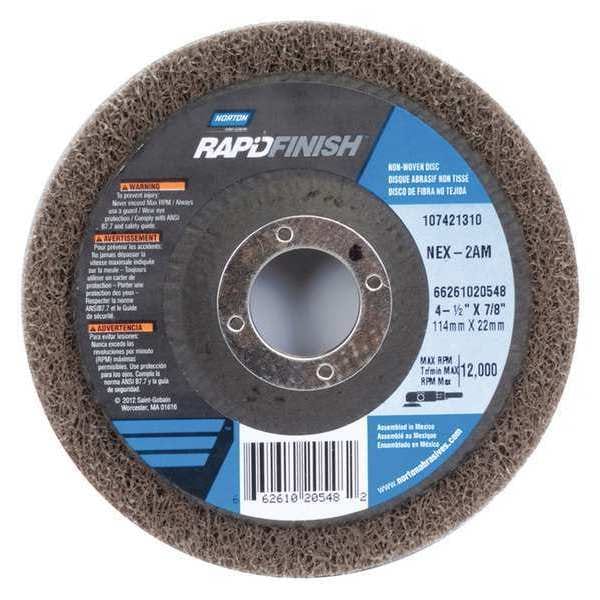 Norton Abrasives Non-Woven Depressed Center Disc, Type 27, 4 1/2 in Dia, 1/2 in Thick, 7/8 in Arbor Hole Size - 66261020548