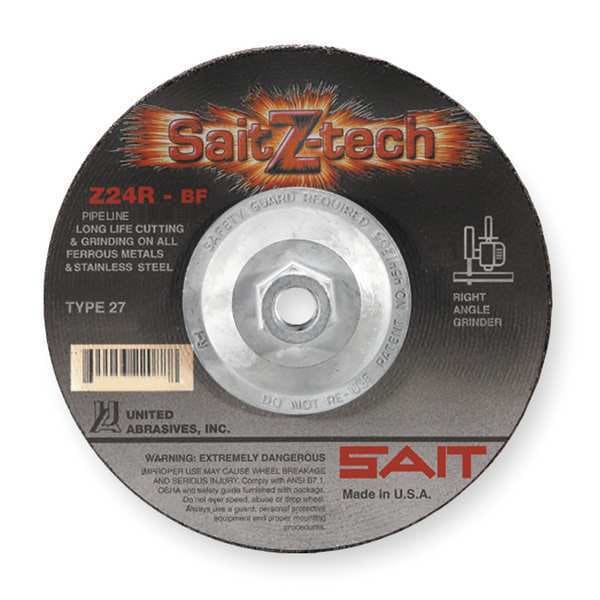 United Abrasives/Sait Cut-Off & Grinding Wheel, Type 27, 9 in Dia, 0.125 in Thick, 5/8"-11 Arbor Hole Size, 24 Grit - 22636
