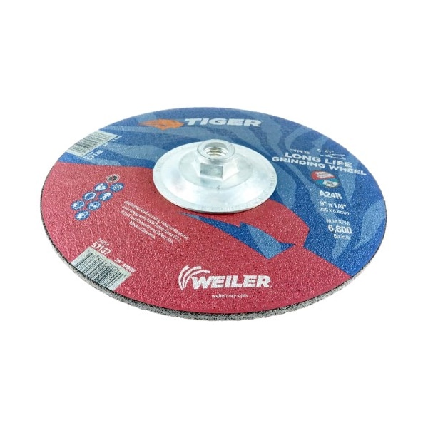 Weiler 9 in Dia, 1/4 in Thick, 5/8 in-11 UNC Arbor Hole Size, Aluminum Oxide, 24 Grit - 57136