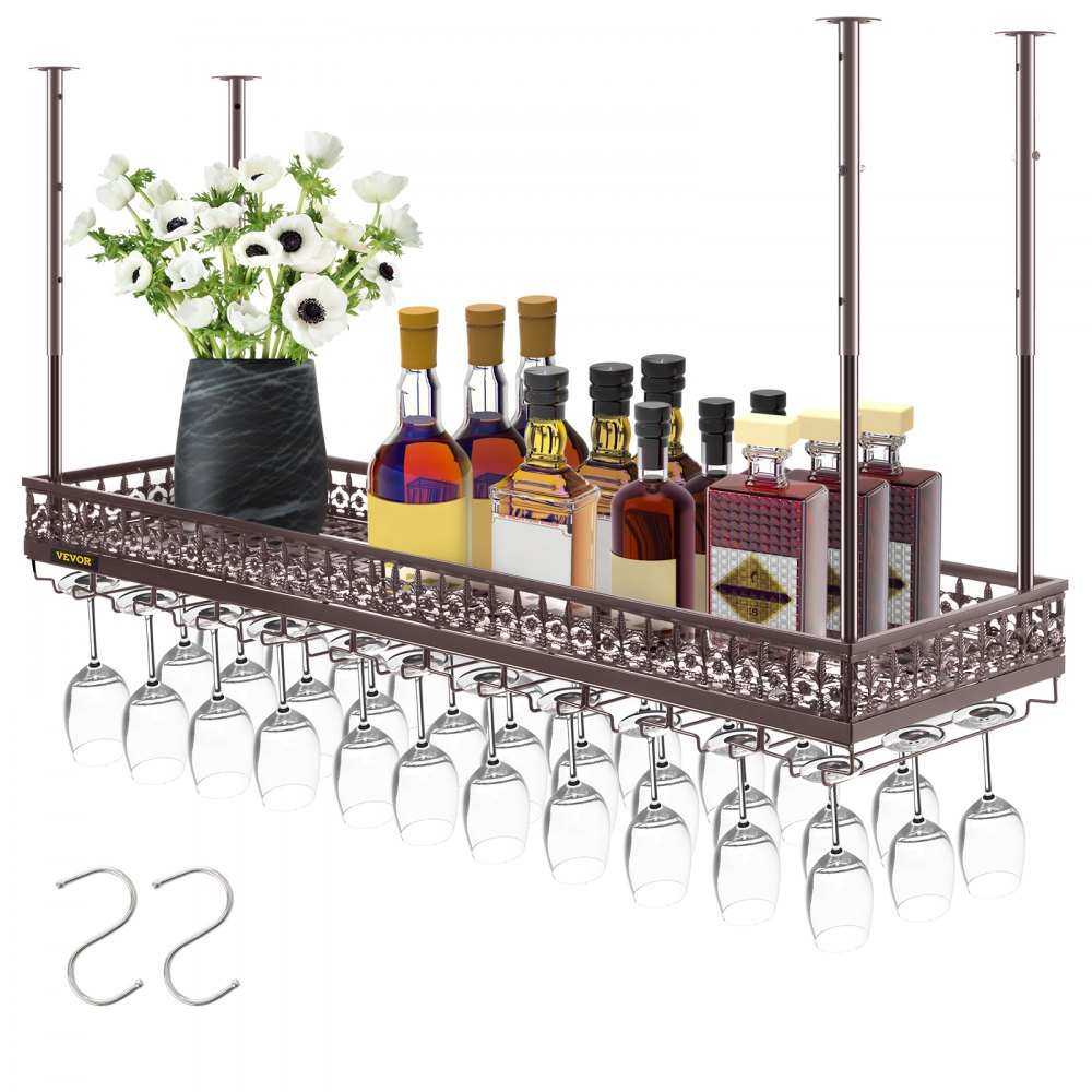 VEVOR Ceiling Wine Glass Rack, 46.9 x 13 inch Hanging Wine Glass Rack, 18.9-35.8 inch Height Adjustable Hanging Wine Rack Cabinet, Coppery Wall-Mounted Wine Glass Rack Perfect for Bar Cafe Kitchen - XGSJJT47.2X13PGM2V0