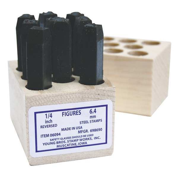 Young Bros Stamp Works Reversed Number Set, 1/4in H, Reversed - 06094