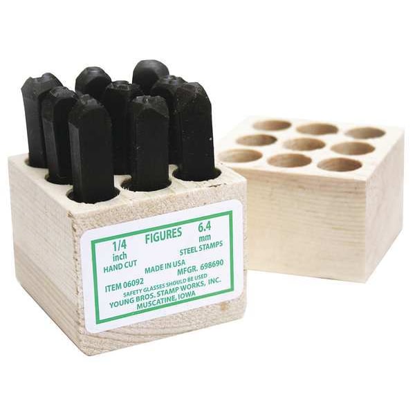 Young Bros Stamp Works Hand Cut Number Set, 1/2in H, Gothic, Steel - 09092