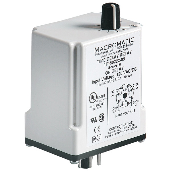 Retardo de tiempo de relé Macromatic, 240VAC, 10A, DPDT, 0.1 seg. - TR-50221-05