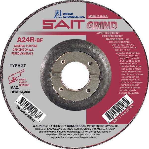 A-Solid 9in x 1/4in x 7/8 A24-R-BF T27 Steel Grinding Wheel, 25PK - 10041
