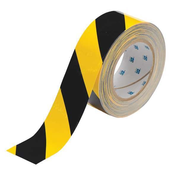 Brady ToughStripe Floor Marking Tape, Gen Purpose, Striped, Black/Yellow, 2 in x 100 ft, 8 mil Thickness - 104317