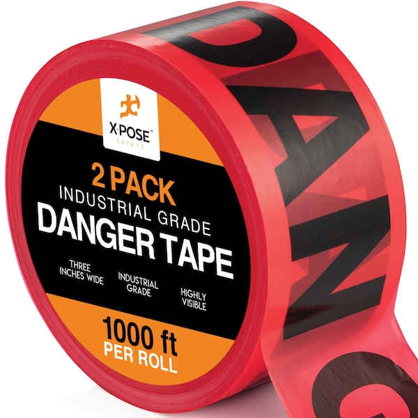 Xpose Safety Danger Tape, Vinyl, 3" W., 1000' L., 2 PK - PDT-2-X-S