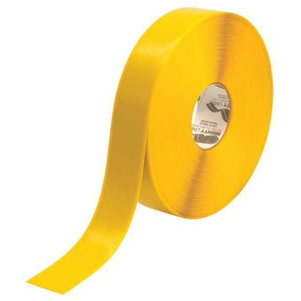 Mighty Line Floor Marking Tape, vinyl, No Legend, Yellow, 2 in W., 55 mil Thickness - 2RY