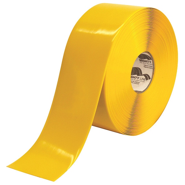 Mighty Line Floor Marking Tape, vinyl, No Legend, Yellow, 4 in W., 55 mil Thickness - 4RY