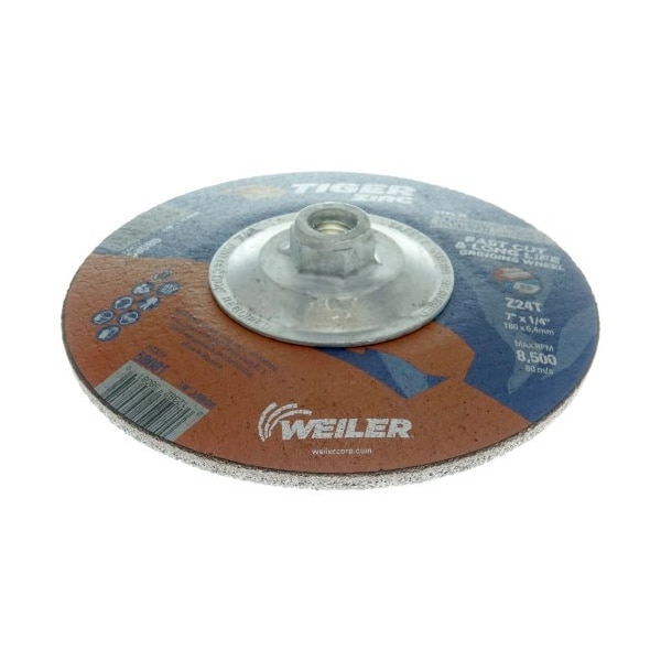 Weiler 7"x 1/4" TIGER ZIRC Type 28 Grinding Wheel, Z24T, 5/8"-11 Nut - 58080