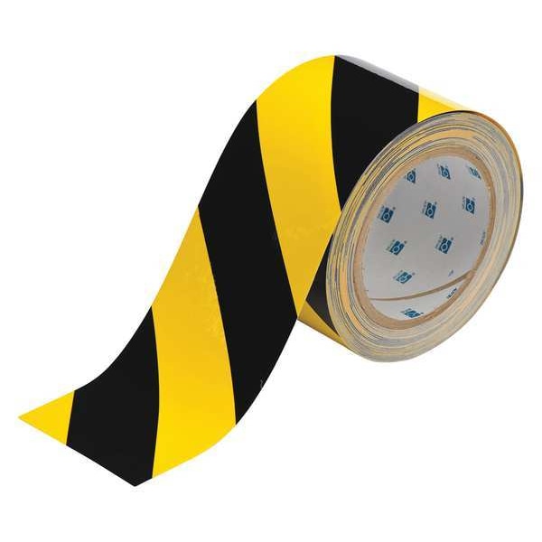Brady Floor Marking Tape, Polyester, No Legend, Black, Yellow, 3 in W., 8 mil Thickness - 104347