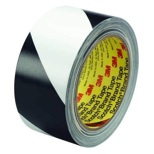 3M Floor Marking Tape, vinyl, No Legend, Black, White, 2 in W., 4.1 mil Thickness - 5700