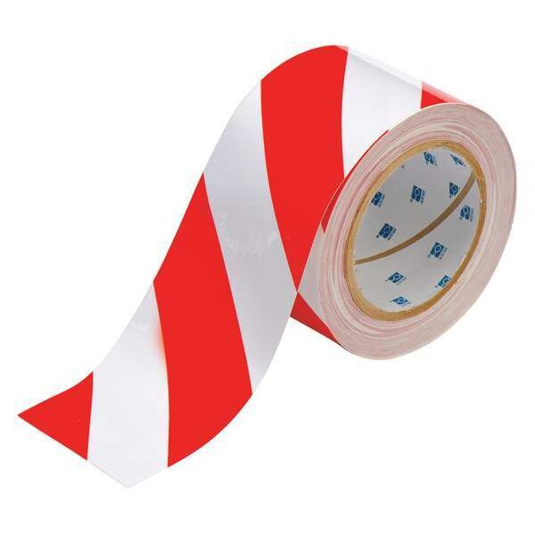 Brady Floor Marking Tape, Polyester, No Legend, Red, White, 3 in W., 8 mil Thickness - 104348