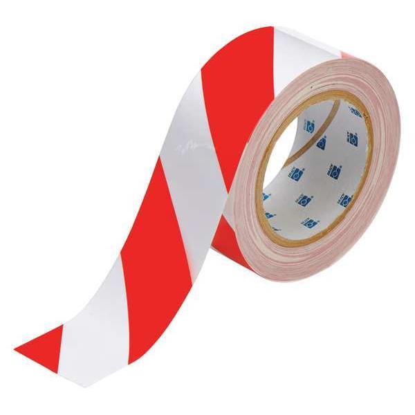 Brady Floor Marking Tape, Polyester, No Legend, Red, White, 2 in W., 8 mil Thickness - 104318
