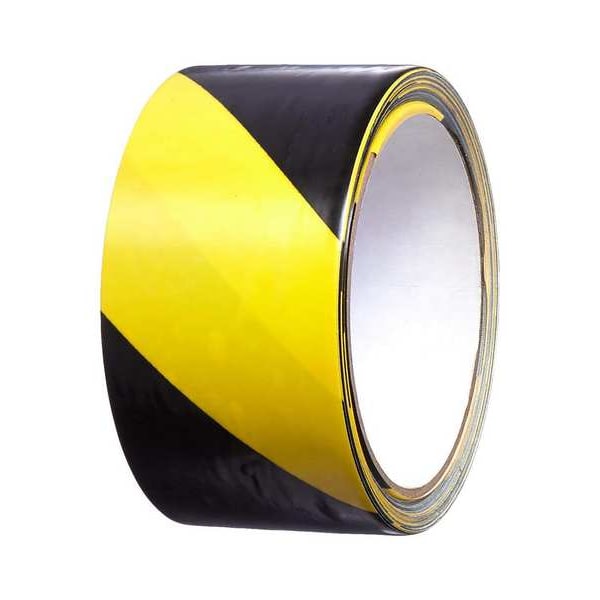 3M Floor Marking Tape, vinyl, Striped, Black, Yellow, 2 in W., 5 mil Thickness - 766