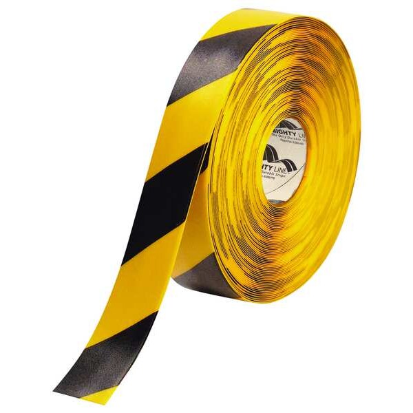 Mighty Line Floor Marking Tape, Rubber, No Legend, Black, Yellow, 2 in W. - 2RYCHV