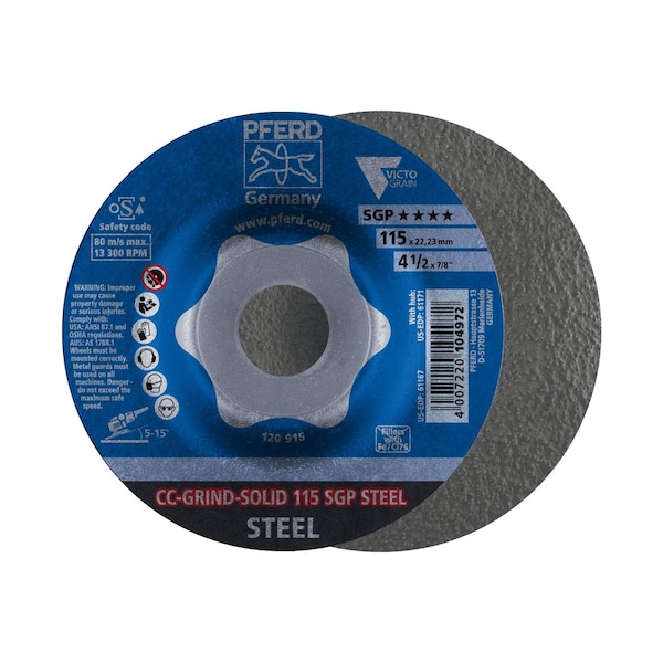 Pferd 4-1/2'' CC-GRIND-SOLID - 7/8'' A.H. - SGP STEEL VICTOGRAIN - 61167