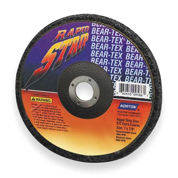 Norton Abrasives Non-Woven Depressed Center Disc, Type 27, 4 1/2 in Dia, 1/2 in Thick, 7/8 in Arbor Hole Size - 66261009649