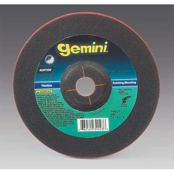 Norton Abrasives Depressed Center Grinding Wheel, Type 27, 2 in Dia, 0.125 in Thick, 3/8 in Arbor Hole Size, 60 Grit - 66252835632