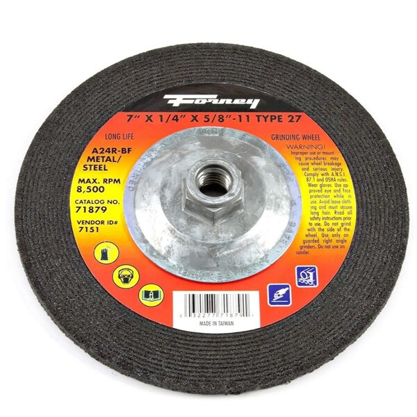 All-Source GRINDING WHEEL, METAL, TYPE 27 DEPRESSED CENTER, 7 IN X 1/4 IN X 5/8 IN-11 - 71879
