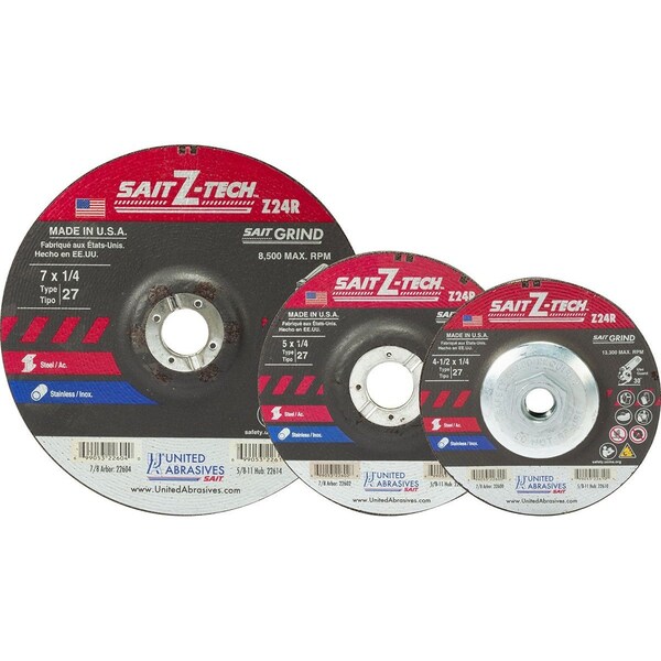 United Abrasives/Sait United Abrasives - Sait Depressed Center Wheel T27 Z-TECH 9"x 1/4" x 7/8" 24 Grit Zirconium - 22606