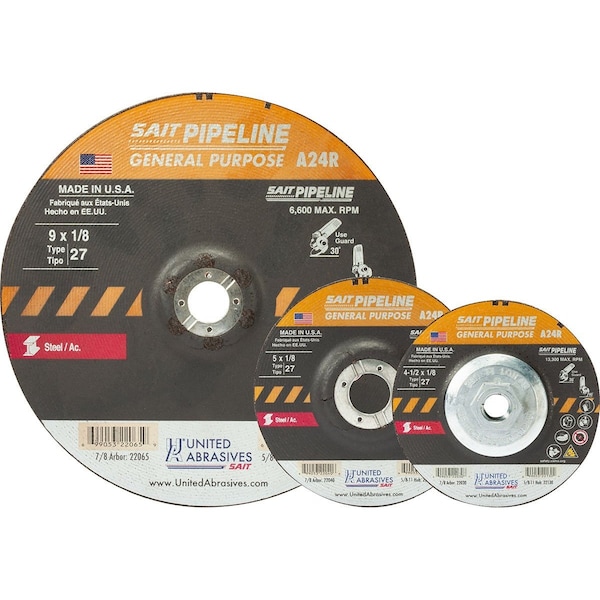 United Abrasives/Sait United Abrasives - Sait Depressed Center Wheel T27 4-1/2"x 1/8" x 5/8-11" 24 Grit Alum. Oxide - 22130
