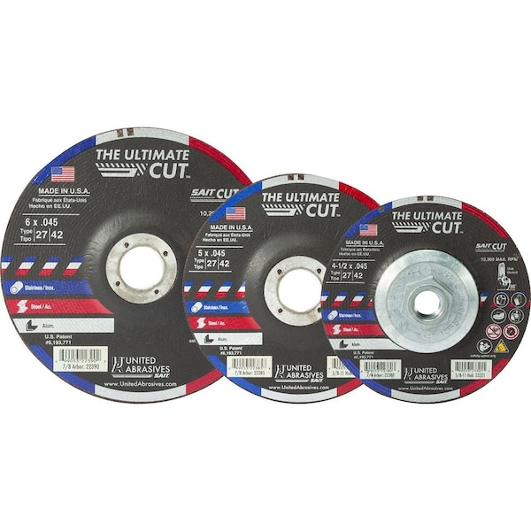 United Abrasives/Sait United Abrasives - Sait Depressed Center Wheel T27 Ultimate Cut 4-1/2"x .045" x 7/8" Blended - 22380