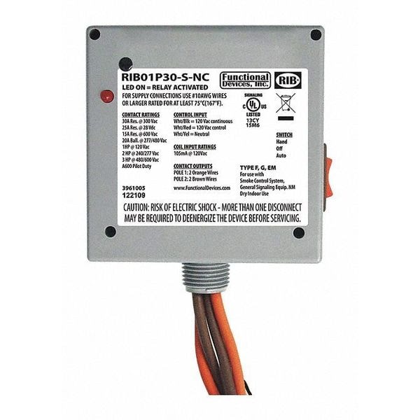 Relé encapsulado de Devices-Rib, 30A, DPST-N/C, Voltaje de bobina: 120VAC - RIB01P30-S-NC