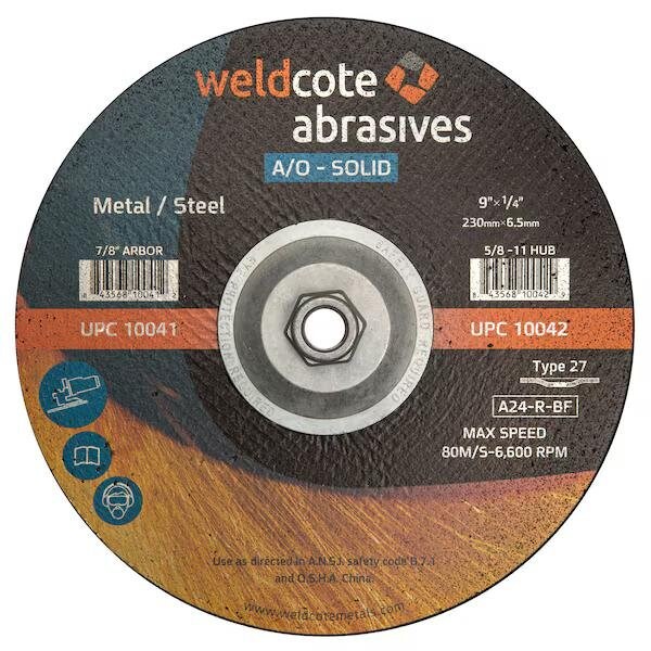 A-Solid 9in x 1/4in x 5/8-11 A24-R-BF Steel T27 Grinding Wheel, 10PK - 10042