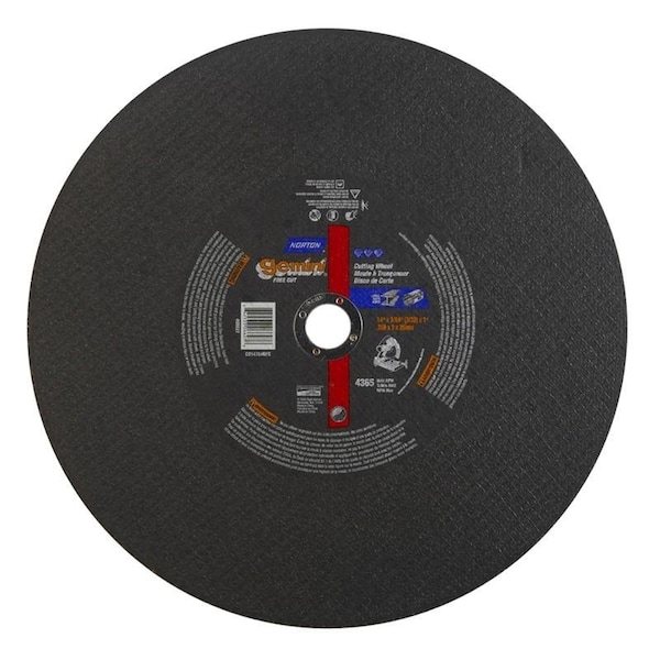 Norton Co CHOP SAW BLADES, Type 1 -Reinforced - Metal - Gemini Aluminum Oxide, 14 x 7/64 x 1, Max RPM: 4365 - 662533-06627