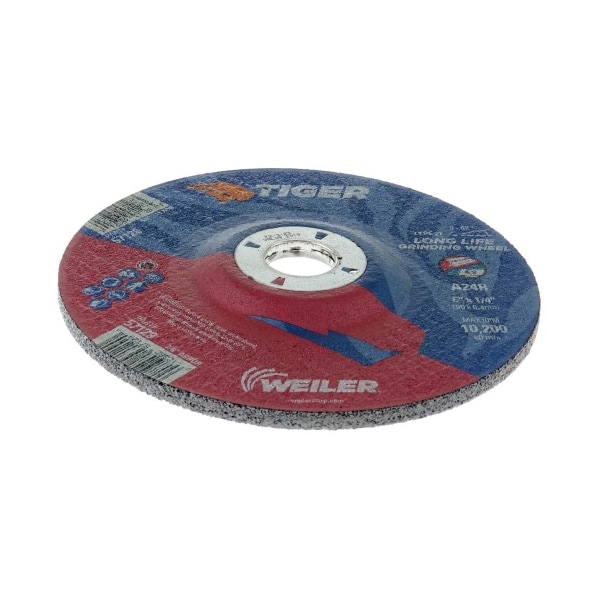 Weiler 6" x 1/4" TIGER AO Type 27 Grinding Wheel, A24R, 7/8" A.H. - 57129