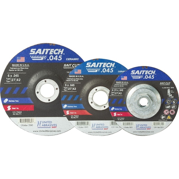 United Abrasives/Sait United Abrasives - Sait Depressed Center Wheel T27 6"x .045" x 7/8" Ceramic Alum. Oxide - 22082