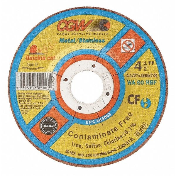Cgw Abrasives Depressed Ctr Whl, 4.5x0.045x5/8-11, T27 - 45154