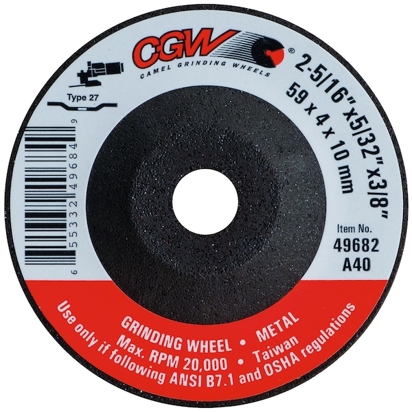 Cgw Abrasives Depressed Ctr Whl, 2-5/16x5/32x3/8, T27 - 49684