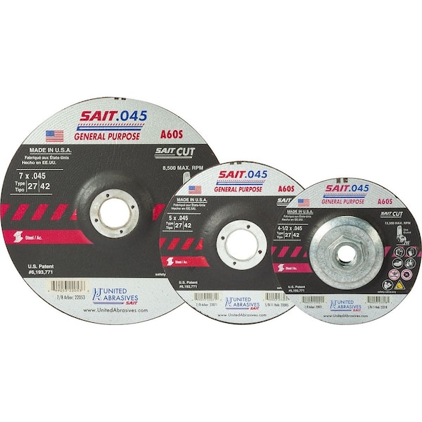United Abrasives/Sait United Abrasives - Sait Depressed Center Wheel T1 4-1/2"x .045" x 5/8-11" 60 Grit Alum. Oxide - 23318