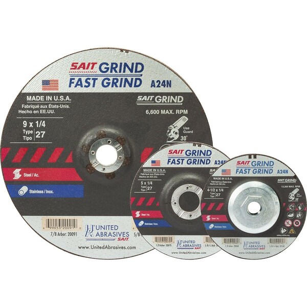 United Abrasives/Sait United Abrasives - Sait Depressed Center Wheel T27 A24N 7"x 1/4" x 7/8" 24 Grit Aluminum Oxide - 20081