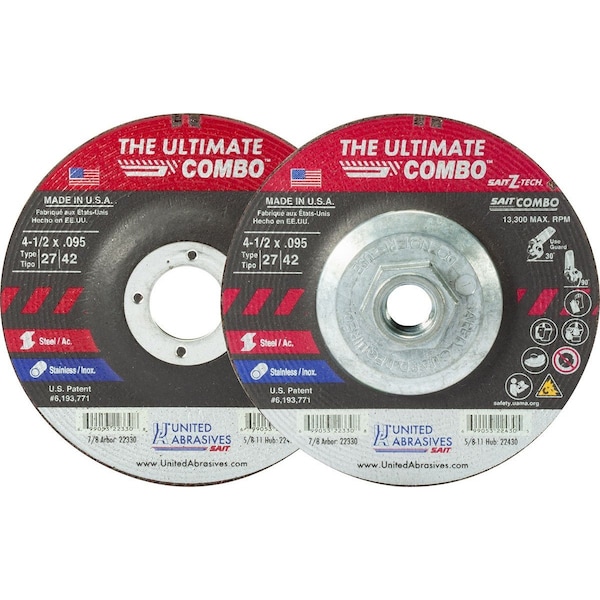 United Abrasives/Sait United Abrasives - Sait Depressed Center Wheel T27 Z-TECH 4-1/2"x .095" x 7/8" Zirconium - 22330