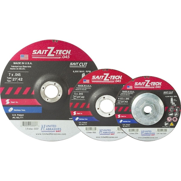 United Abrasives/Sait United Abrasives - Sait Depressed Center Wheel T1 Z-TECH 5"x .045" x 7/8" Zirconium - 23335