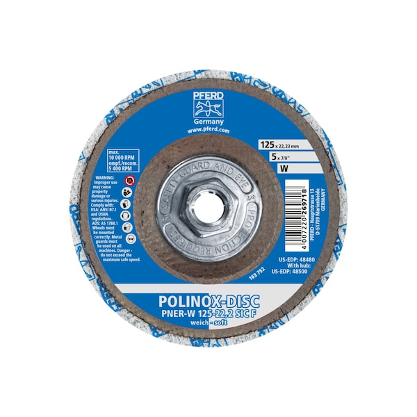 Pferd Unitized Disc, 2Sf, 5"x5/8"-11", Type 27, 5 in Dia, 1/2 in Thick, 5/8 in-11 Arbor Hole Size - 48500