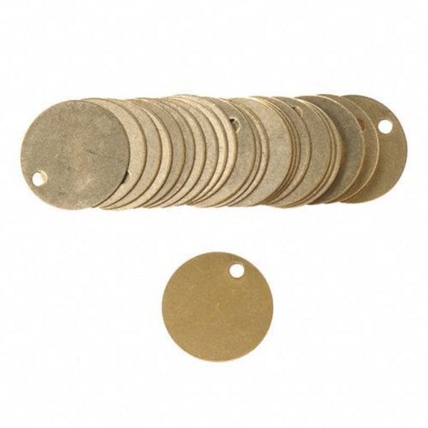 Brady Blank Tags, Brass, 1 1/2 in Diameter, .04 in Thick, Indoor/Outdoor, Pack of 25 - 23210