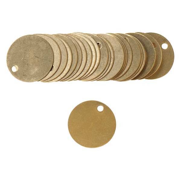 Brady Blank Tags, Brass, 1 1/2 in Diameter, .04 in Thick, Indoor/Outdoor, Pack of 25 - 23210